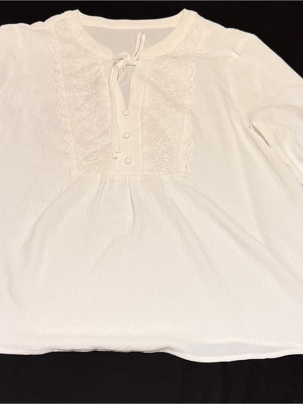 White Lace-Trim Peasant Blouse - Brand Unknown